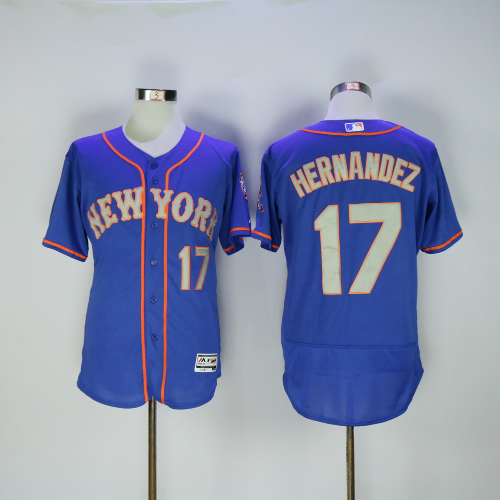 Men New York Mets 17 Hernandez Blue Grey Throwback Elite MLB Jerseys